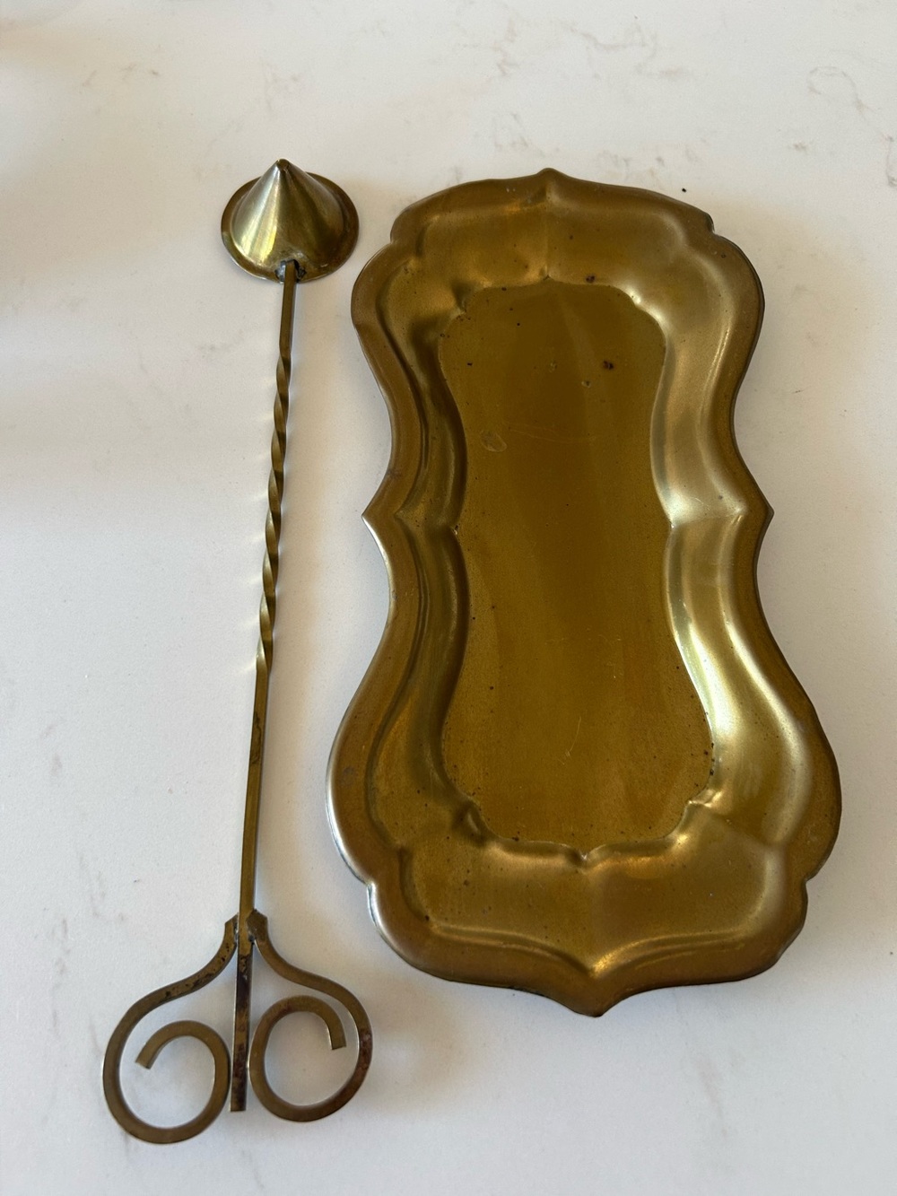 Vintage Brass Tray and Candle Snuffer Set